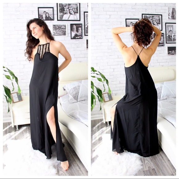 Sheer Maxi Crochet Dress Black - Picture 2 of 10